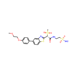 COCCOc1ccc(-c2ccc3sc([C@@H](C(=O)NCCS(N)(=O)=O)S(C)(=O)=O)nc3c2)cc1 ZINC000145527953