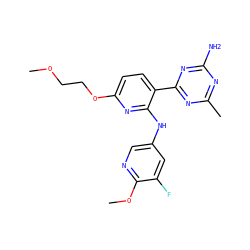 COCCOc1ccc(-c2nc(C)nc(N)n2)c(Nc2cnc(OC)c(F)c2)n1 ZINC000113150371