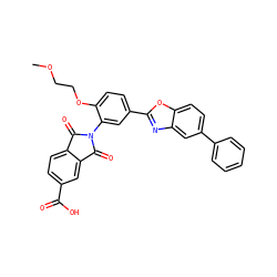 COCCOc1ccc(-c2nc3cc(-c4ccccc4)ccc3o2)cc1N1C(=O)c2ccc(C(=O)O)cc2C1=O ZINC000026979773