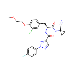 COCCOc1ccc(C[C@H](NC(=O)c2cnn(-c3ccc(F)cc3)n2)C(=O)NC2(C#N)CC2)cc1Cl ZINC001772622543