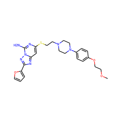 COCCOc1ccc(N2CCN(CCSc3cc4nc(-c5ccco5)nn4c(N)n3)CC2)cc1 ZINC000040410849