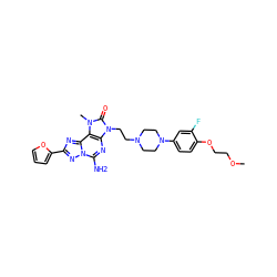 COCCOc1ccc(N2CCN(CCn3c(=O)n(C)c4c3nc(N)n3nc(-c5ccco5)nc43)CC2)cc1F ZINC000148688913
