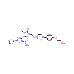 COCCOc1ccc(N2CCN(CCn3c(=O)n(C)c4c3nc(N)n3nc(-c5nccs5)nc43)CC2)cc1 ZINC000114767832