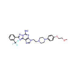 COCCOc1ccc(N2CCN(CCn3cnc4c3nc(N)n3nc(-c5ccccc5C(F)(F)F)nc43)CC2)cc1 ZINC000028877581