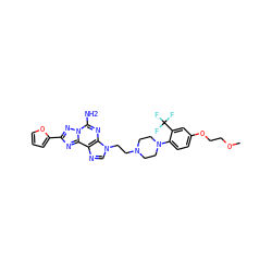 COCCOc1ccc(N2CCN(CCn3cnc4c3nc(N)n3nc(-c5ccco5)nc43)CC2)c(C(F)(F)F)c1 ZINC000028877512