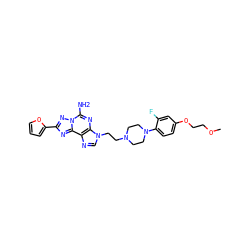 COCCOc1ccc(N2CCN(CCn3cnc4c3nc(N)n3nc(-c5ccco5)nc43)CC2)c(F)c1 ZINC000013983484