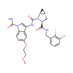 COCCOc1ccc2c(c1)c(NC(=O)N1[C@H](C(=O)NCc3cccc(Cl)c3F)C[C@H]3C[C@@H]31)cn2C(N)=O ZINC000205051210