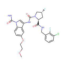 COCCOc1ccc2c(c1)c(NC(=O)N1C[C@H](F)C[C@H]1C(=O)NCc1cccc(Cl)c1F)cn2C(N)=O ZINC000205048720