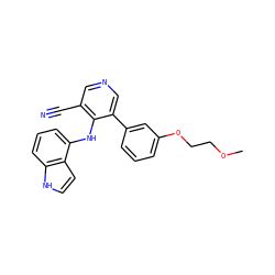 COCCOc1cccc(-c2cncc(C#N)c2Nc2cccc3[nH]ccc23)c1 ZINC000040401829