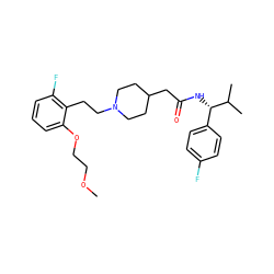 COCCOc1cccc(F)c1CCN1CCC(CC(=O)N[C@@H](c2ccc(F)cc2)C(C)C)CC1 ZINC000200040857