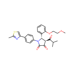 COCCOc1ccccc1[C@@H]1[C@@H](C(=O)C(C)C)C(=O)C(=O)N1c1ccc(-c2csc(C)n2)cc1 ZINC000169696134