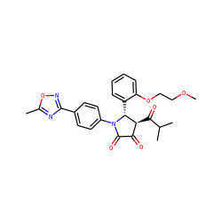 COCCOc1ccccc1[C@@H]1[C@@H](C(=O)C(C)C)C(=O)C(=O)N1c1ccc(-c2noc(C)n2)cc1 ZINC000169695624