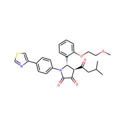 COCCOc1ccccc1[C@@H]1[C@@H](C(=O)CC(C)C)C(=O)C(=O)N1c1ccc(-c2cscn2)cc1 ZINC000169696126