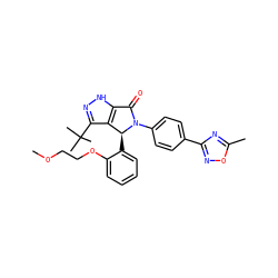 COCCOc1ccccc1[C@H]1c2c(C(C)(C)C)n[nH]c2C(=O)N1c1ccc(-c2noc(C)n2)cc1 ZINC000096176973