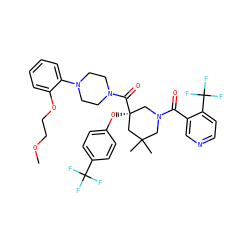 COCCOc1ccccc1N1CCN(C(=O)[C@@]2(Oc3ccc(C(F)(F)F)cc3)CN(C(=O)c3cnccc3C(F)(F)F)CC(C)(C)C2)CC1 ZINC000165472946