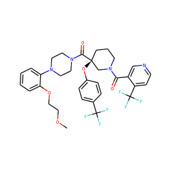 COCCOc1ccccc1N1CCN(C(=O)[C@]2(Oc3ccc(C(F)(F)F)cc3)CCCN(C(=O)c3cnccc3C(F)(F)F)C2)CC1 ZINC000150524933