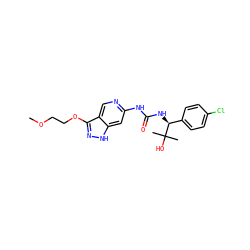 COCCOc1n[nH]c2cc(NC(=O)N[C@@H](c3ccc(Cl)cc3)C(C)(C)O)ncc12 ZINC001772574408