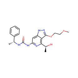 COCCOc1n[nH]c2cc(NC(=O)N[C@H](C)c3ccccc3)nc([C@H](C)O)c12 ZINC001772641016