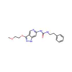 COCCOc1n[nH]c2cc(NC(=O)NCCc3ccccc3)ncc12 ZINC000209374328