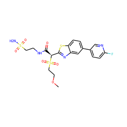 COCCS(=O)(=O)[C@@H](C(=O)NCCS(N)(=O)=O)c1nc2cc(-c3ccc(F)nc3)ccc2s1 ZINC000144218775