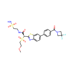 COCCS(=O)(=O)[C@@H](C(=O)NCCS(N)(=O)=O)c1nc2ccc(-c3ccc(C(=O)N4CC(F)(F)C4)cc3)cc2s1 ZINC000146069750
