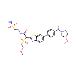 COCCS(=O)(=O)[C@@H](C(=O)NCCS(N)(=O)=O)c1nc2ccc(-c3ccc(C(=O)N4CC[C@H](OC)C4)cc3)cc2s1 ZINC000144241800