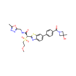 COCCS(=O)(=O)[C@@H](C(=O)NCc1nnc(C)o1)c1nc2ccc(-c3ccc(C(=O)N4CC(C)(O)C4)cc3)cc2s1 ZINC000145506748