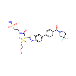 COCCS(=O)(=O)[C@H](C(=O)NCCS(N)(=O)=O)c1nc2ccc(-c3ccc(C(=O)N4CCC(F)(F)C4)cc3)cc2s1 ZINC000222118426