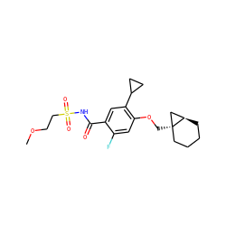 COCCS(=O)(=O)NC(=O)c1cc(C2CC2)c(OC[C@@]23CCCC[C@@H]2C3)cc1F ZINC000216256638