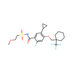COCCS(=O)(=O)NC(=O)c1cc(C2CC2)c(OCC2(C(F)(F)F)CCCCC2)cc1F ZINC000261172257