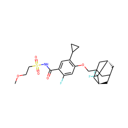 COCCS(=O)(=O)NC(=O)c1cc(C2CC2)c(OCC23CC4C[C@@H](C2)C(F)(F)[C@@H](C4)C3)cc1F ZINC000225225357
