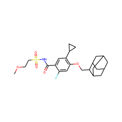 COCCS(=O)(=O)NC(=O)c1cc(C2CC2)c(OCC2C3CC4CC(C3)CC2C4)cc1F ZINC000216243527