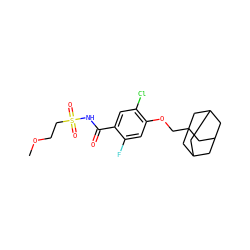 COCCS(=O)(=O)NC(=O)c1cc(Cl)c(OCC23CC4CC(CC(C4)C2)C3)cc1F ZINC000216203104