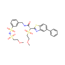 COCCS(=O)(=O)NS(=O)(=O)c1cccc(CNC(=O)[C@H](c2nc3cc(-c4ccccc4)ccc3s2)S(=O)(=O)CCOC)c1 ZINC000222077388