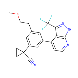 COCCc1cc(-c2ccnc3[nH]nc(C(F)(F)F)c23)cc(C2(C#N)CC2)c1 ZINC000299836115