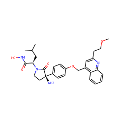 COCCc1cc(COc2ccc([C@]3(N)CCN([C@H](CC(C)C)C(=O)NO)C3=O)cc2)c2ccccc2n1 ZINC000068045191
