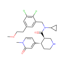 COCCc1cc(Cl)c(Cl)c(CN(C(=O)[C@H]2CNCC[C@@H]2c2ccn(C)c(=O)c2)C2CC2)c1 ZINC000072175578