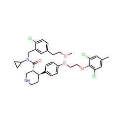COCCc1ccc(Cl)c(CN(C(=O)[C@H]2CNCC[C@@H]2c2ccc(OCCOc3c(Cl)cc(C)cc3Cl)cc2)C2CC2)c1 ZINC000068246651