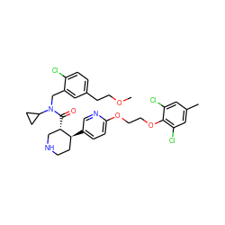 COCCc1ccc(Cl)c(CN(C(=O)[C@H]2CNCC[C@@H]2c2ccc(OCCOc3c(Cl)cc(C)cc3Cl)nc2)C2CC2)c1 ZINC000068246405