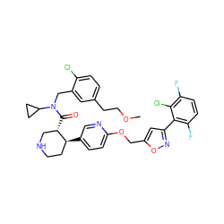 COCCc1ccc(Cl)c(CN(C(=O)[C@H]2CNCC[C@@H]2c2ccc(OCc3cc(-c4c(F)ccc(F)c4Cl)no3)nc2)C2CC2)c1 ZINC000072147614
