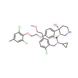 COCCc1ccc(Cl)c(CN(C(=O)[C@H]2CNCC[C@]2(O)c2ccc(OCCOc3c(Cl)cc(C)cc3Cl)cc2)C2CC2)c1 ZINC000068246652