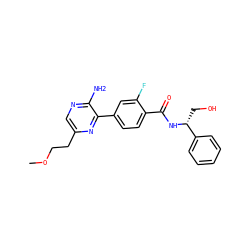 COCCc1cnc(N)c(-c2ccc(C(=O)N[C@H](CO)c3ccccc3)c(F)c2)n1 ZINC001772601254