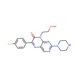 COCCn1c(=O)c(-c2ccc(Cl)cc2)nc2cnc(N3CCNCC3)nc21 ZINC000004238559