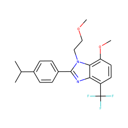 COCCn1c(-c2ccc(C(C)C)cc2)nc2c(C(F)(F)F)ccc(OC)c21 ZINC000058592136