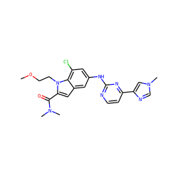 COCCn1c(C(=O)N(C)C)cc2cc(Nc3nccc(-c4cn(C)cn4)n3)cc(Cl)c21 ZINC000205651087