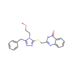 COCCn1c(Cc2ccccc2)nnc1SCc1nc2ccccc2c(=O)[nH]1 ZINC000008666921