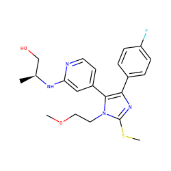 COCCn1c(SC)nc(-c2ccc(F)cc2)c1-c1ccnc(N[C@@H](C)CO)c1 ZINC000040933763