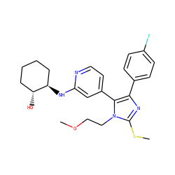 COCCn1c(SC)nc(-c2ccc(F)cc2)c1-c1ccnc(N[C@@H]2CCCC[C@H]2O)c1 ZINC000040410873