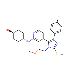 COCCn1c(SC)nc(-c2ccc(F)cc2)c1-c1ccnc(N[C@H]2CC[C@H](O)CC2)c1 ZINC000261138726