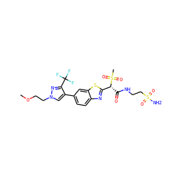 COCCn1cc(-c2ccc3nc([C@@H](C(=O)NCCS(N)(=O)=O)S(C)(=O)=O)sc3c2)c(C(F)(F)F)n1 ZINC000144047850